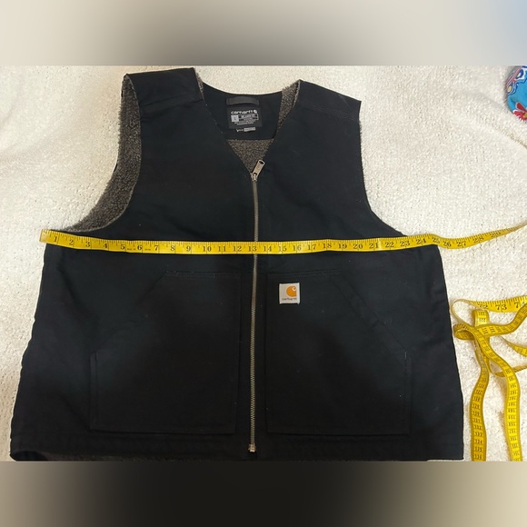 SOLD Mens Carhartt Vest 0V4394-M Black Canvas Sherpa Lined Outdoor Workwear - Picture 6 of 7